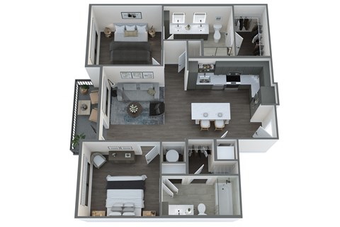 Floor plan for 2 beds, 2 baths, 1013 sqft